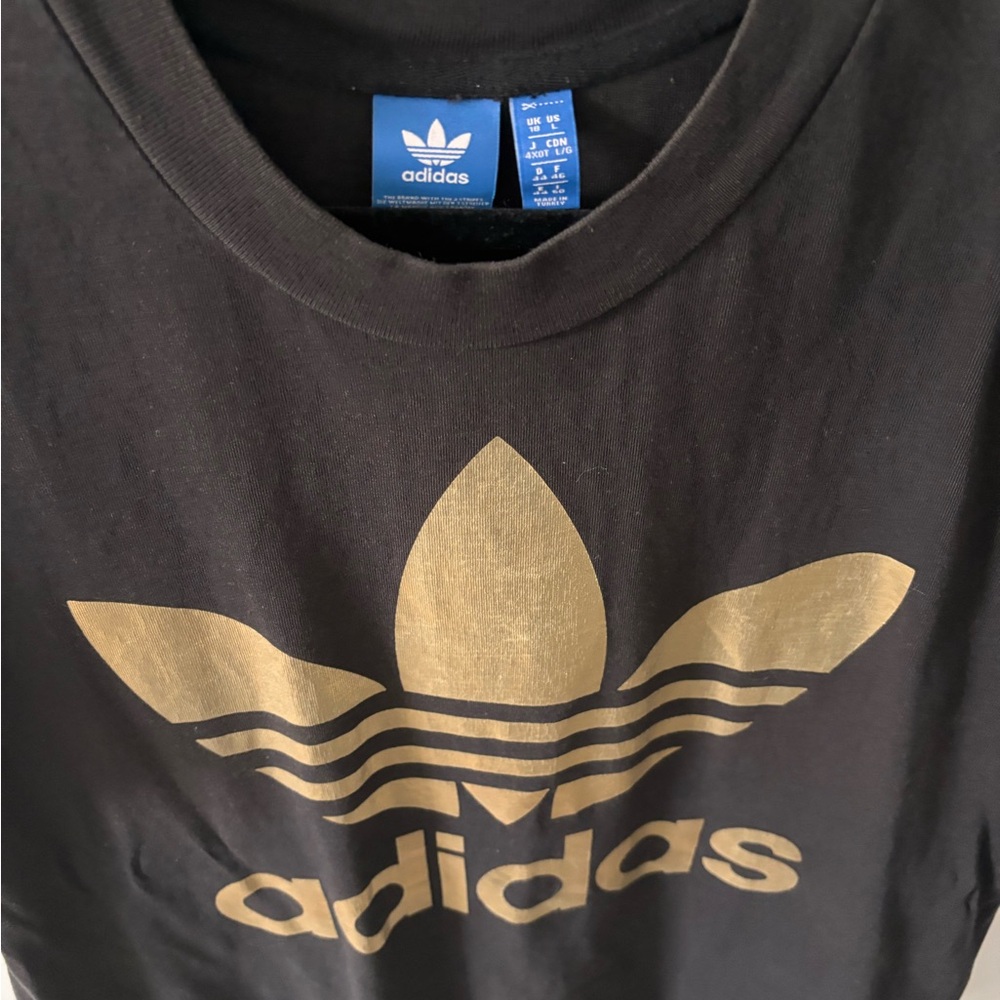 Adidas Black Tee with Gold foil logo